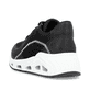 Schwarze vegane Rieker Damen Sneaker Low N5240-00 mit einer ultraleichten Sohle. Schuh von hinten.