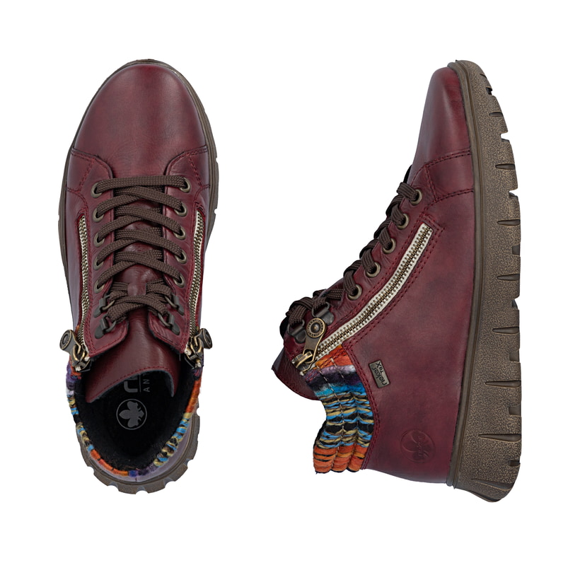 Rote Rieker Damen Schnürstiefel N1305-35 aus Glattleder. Schuh von oben, liegend.