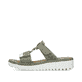 Grüne Rieker Damen Pantoletten V1396-52 mit einem Klettverschluss. Schuh Außenseite.