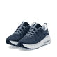 Blaue vegane Rieker Damen Sneaker Low W2701-14 mit einer Schnürung. Schuhpaar seitlich schräg.