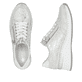 Silberne Rieker Damen Sneaker Low N4316-90 mit einem Reißverschluss. Schuh von oben, liegend.