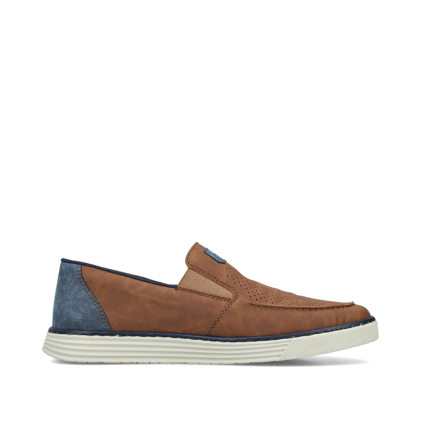 Mocassins Rieker marron pour hommes B2264-24 avec couture moderne au cou-de-dessus et élastique. Côté intérieur de la chaussure.