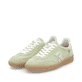 Grüne Rieker Damen Sneaker Low W2200-52 mit Schnürung sowie abriebfester Sohle. Schuhpaar seitlich schräg.