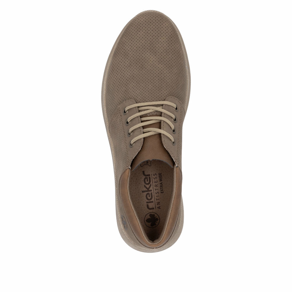 Braune Rieker Herren Schnürschuhe 10405-25 mit der Extraweite H. Schuh von oben.