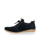 Blaue Rieker Damen Slipper N4290-14 mit einem Gummizug. Schuh Außenseite.