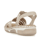 Beige Rieker Damen Riemchensandalen 66201-62 mit Schmuckelementen sowie Gummizug. Schuh von hinten.