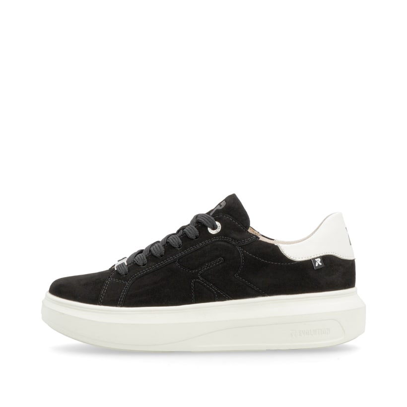 Weiße Rieker Damen Sneaker Low W1202-82 mit ultra leichter und flexibler Sohle. Schuh Außenseite gespiegelt.