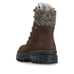 Dunkelbraune Rieker Damen Schnürstiefel X8233-25 aus Rauleder. Schuh von hinten.