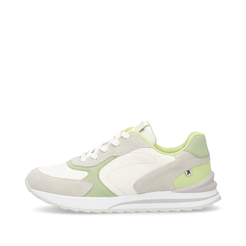 Weiße Rieker Damen Sneaker Low W2400-81 mit Schnürung sowie super leichter Sohle. Schuh Außenseite.