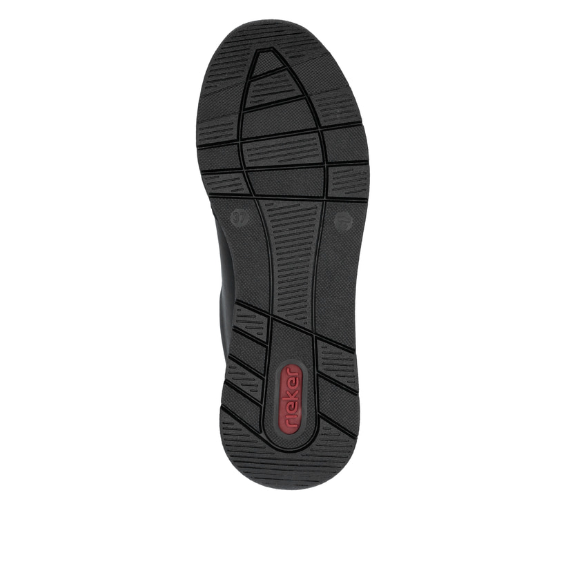 Schwarze Rieker Damen Sneaker Low 58923-00 mit einem Reißverschluss. Schuh Laufsohle.