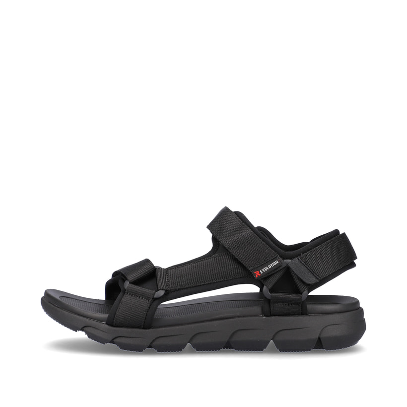 Schwarze waschbare Rieker Herren Trekkingsandalen 20802-01 mit flexibler Sohle. Schuh Außenseite.