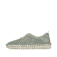 Grüne Rieker Damen Slipper N1963-52, Barfußschuhe in Löcheroptik mit Gummizug. Schuh Außenseite.