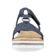 Marineblaue Rieker Damen Pantoletten V0620-14 mit einem Klettverschluss. Schuh von vorne.