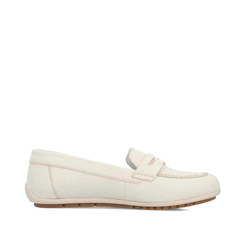 Weiße Rieker Damen Loafer 43862-80 mit einer herausnehmbaren Einlegesohle. Schuh Innenseite.