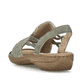 Grüne Rieker Damen Riemchensandalen 60843-52 mit einem Gummizug. Schuh von hinten.