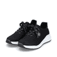 Schwarze Rieker Damen Sneaker Low M4903-01 mit Schnürung sowie der Extraweite H. Schuhpaar seitlich schräg.