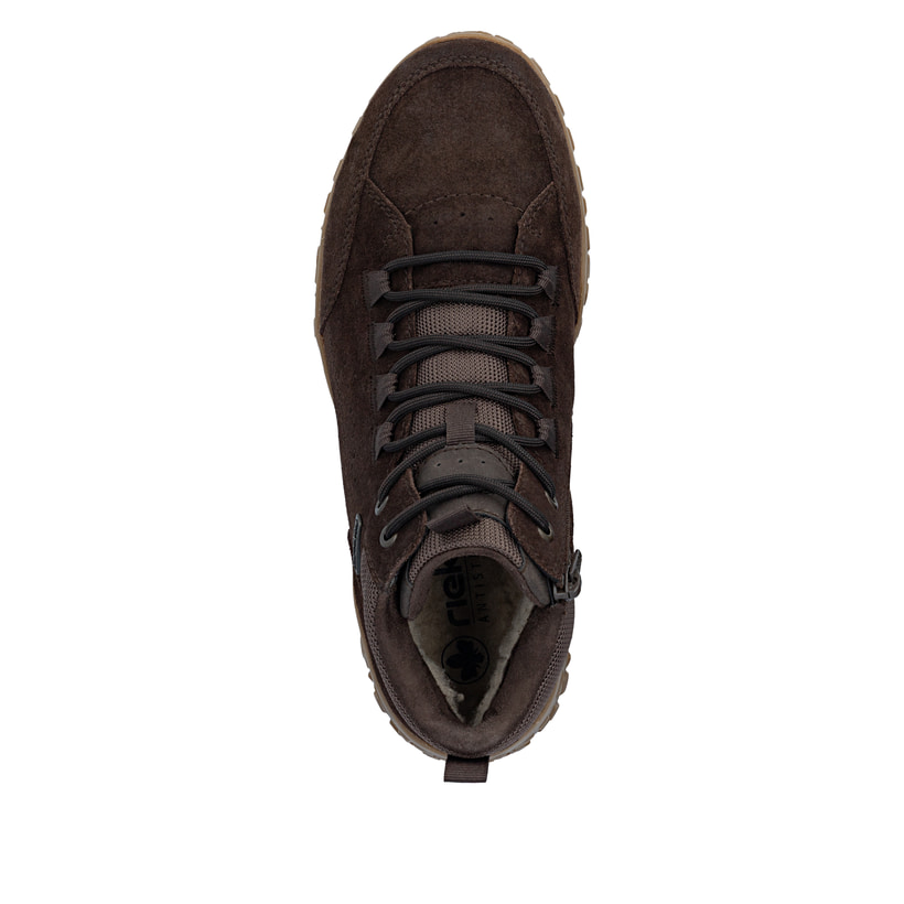 Dunkelbraune Rieker Herren Schnürstiefel 08102-25 aus Rauleder. Schuh von oben.
