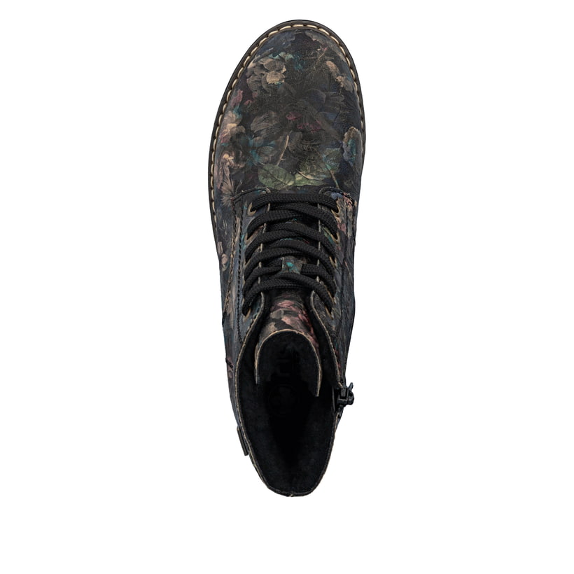 Schwarze Rieker Damen Schnürstiefel Y9103-90 mit wasserabweisender TEX-Membran. Schuh von oben.