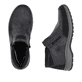 Dunkelgrau-schwarze Rieker Herren Kurzstiefel 03352-45 mit einem Reißverschluss. Schuh von oben, liegend.