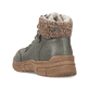 Dunkelgrüne Rieker Damen Schnürstiefel 72322-54 mit einem Reißverschluss. Schuh von hinten.