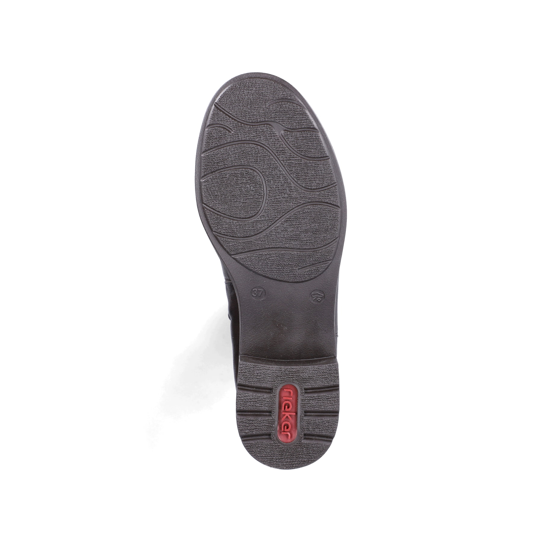 Dunkelbraune Rieker Damen Hochschaftstiefel 75490-25 mit einem Reißverschluss. Schuh Laufsohle.