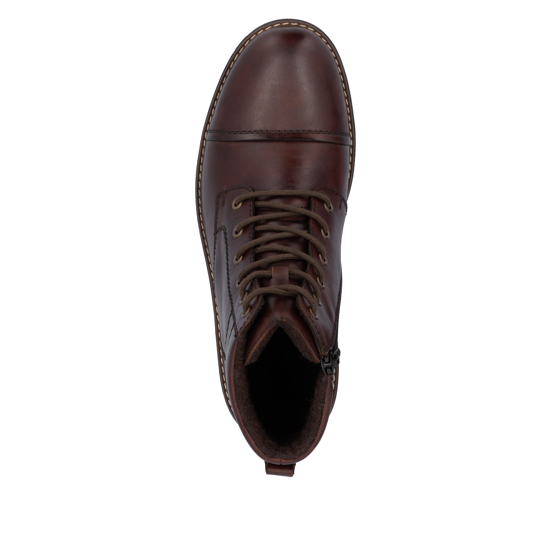 Nussbraune Rieker Herren Schnürstiefel F3604-25 mit einer robusten Profilsohle. Schuh Laufsohle