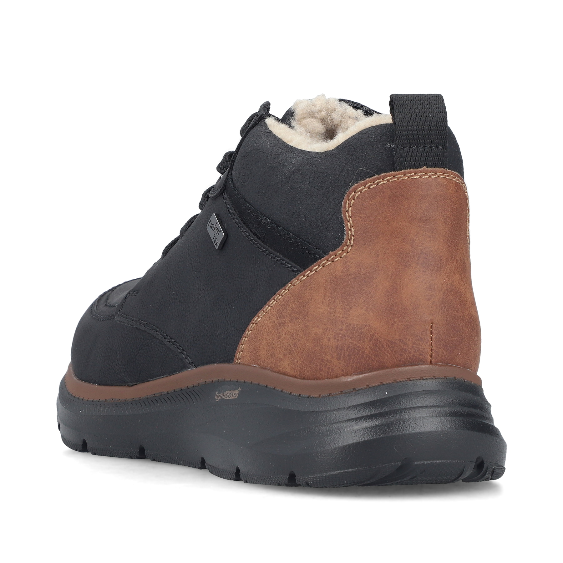 Schwarze Rieker Herren Schnürstiefel B1824-00 mit wasserabweisender TEX-Membran. Schuh von hinten.