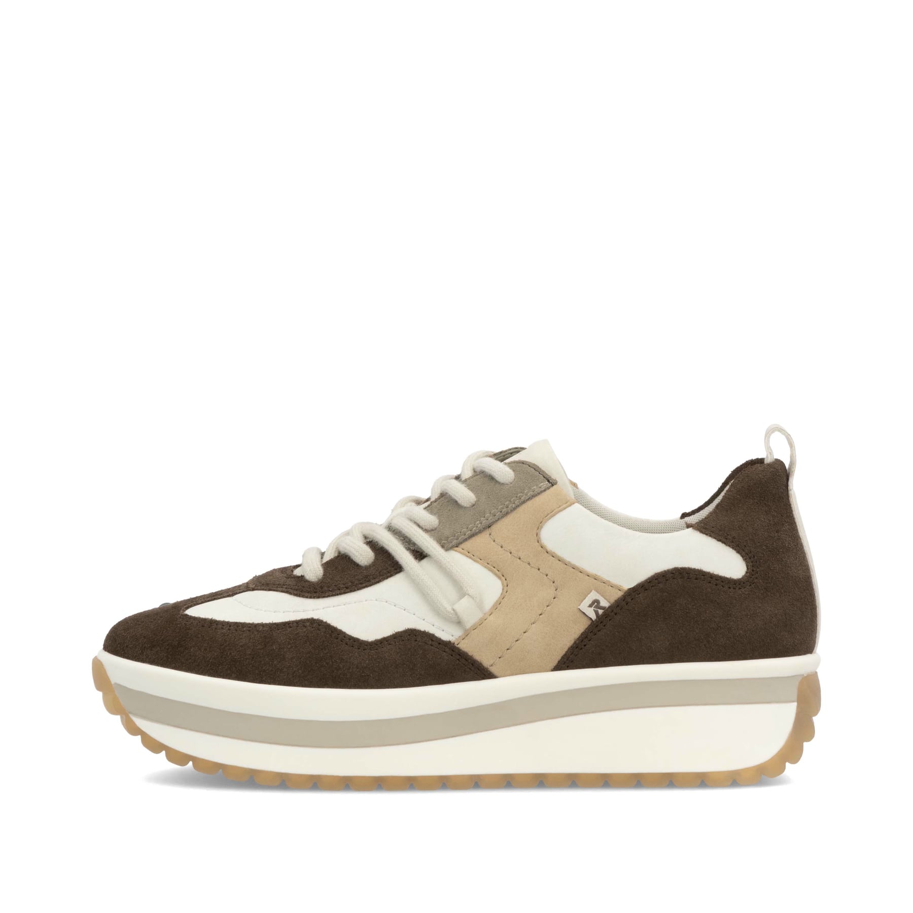 Schwarze Rieker Damen Riemchensandalen W0851-00 mit einer Plateausohle. Schuh Außenseite gespiegelt.