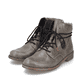 
Graugrüne Rieker Damen Schnürstiefel 77431-54 mit Schnürung und Reißverschluss. Schuhpaar schräg.