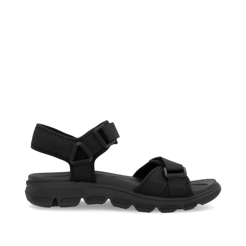 Schwarze waschbare Rieker Damen Trekkingsandalen V8401-00 mit Klettverschluss. Schuh Innenseite.