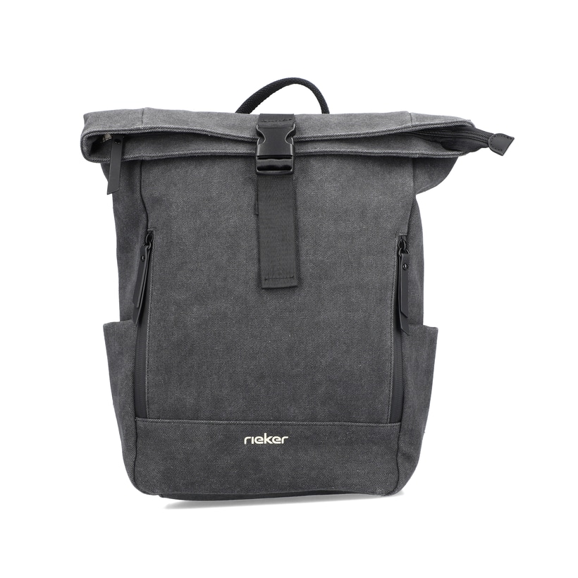 Rieker Rucksack H1549-00 in Grau mit praktischem Rolltop, Reißverschluss und Steckschnalle sowie atmungsaktivem Rückenpolster. Vorderseite.