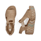 Beige Rieker Keilsandaletten 69472-60 mit Gummizug sowie leichter Plateausohle. Schuh von oben, liegend.
