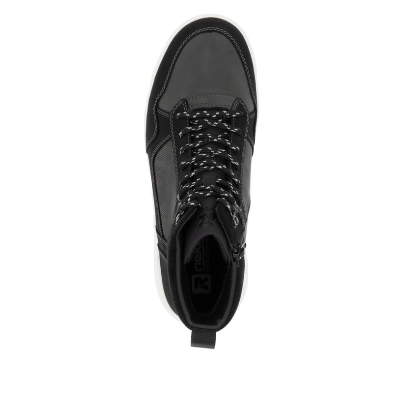 Baskets montantes Rieker noires homme U0073-00 avec membrane RiekerTEX. Chaussure vue de dessus.