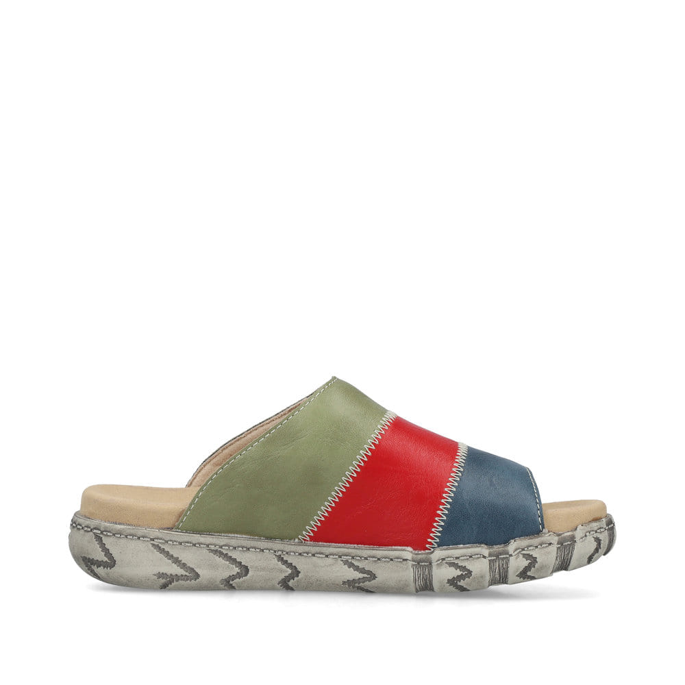 Mehrfarbige Rieker Damen Pantoletten V5170-90 mit schockabsorbierender Sohle. Schuh Innenseite.