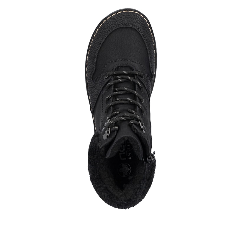 Schwarze Rieker Damen Schnürstiefel 44555-00 mit Rieker Air Sohlenfenster. Schuh Laufsohle.