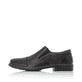 Schwarze Rieker Herren Slipper 17659-00 mit einem Gummizug sowie Extraweite H. Schuh Außenseite.