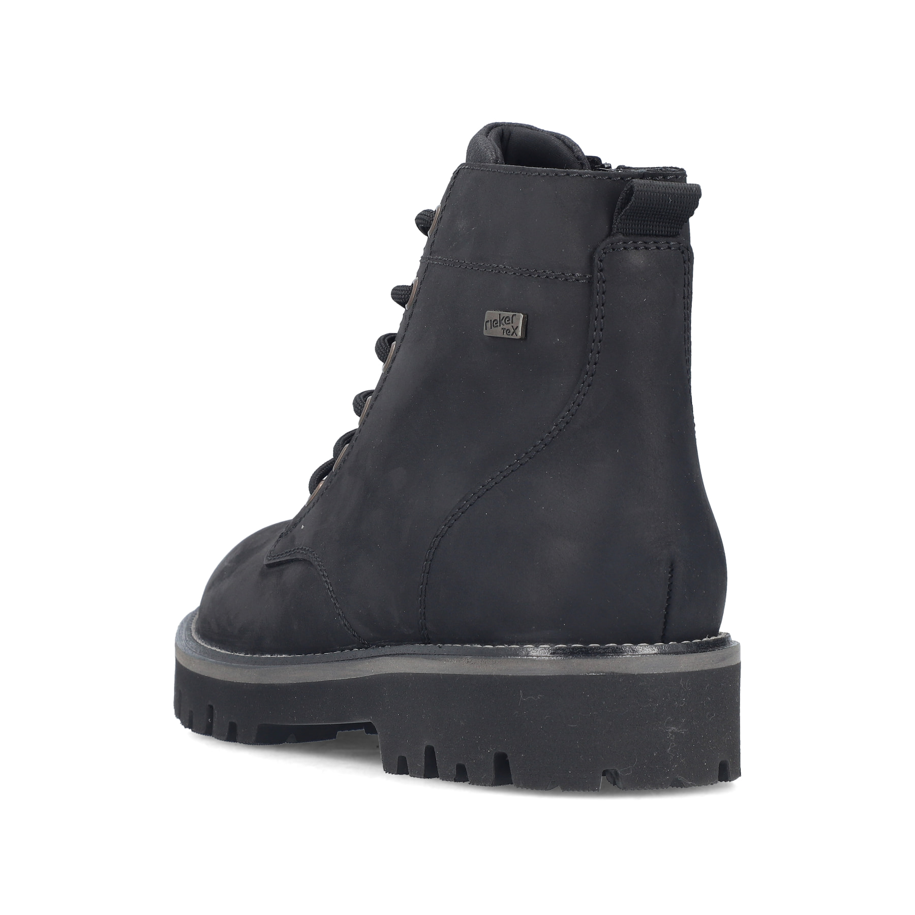Schwarze Rieker Herren Schnürstiefel 30424-00 aus Rauleder. Schuh von hinten.