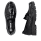 Mocassins Rieker noirs pour femmes 43050-00 avec bande élastique. Chaussure vue de dessus, couchée.