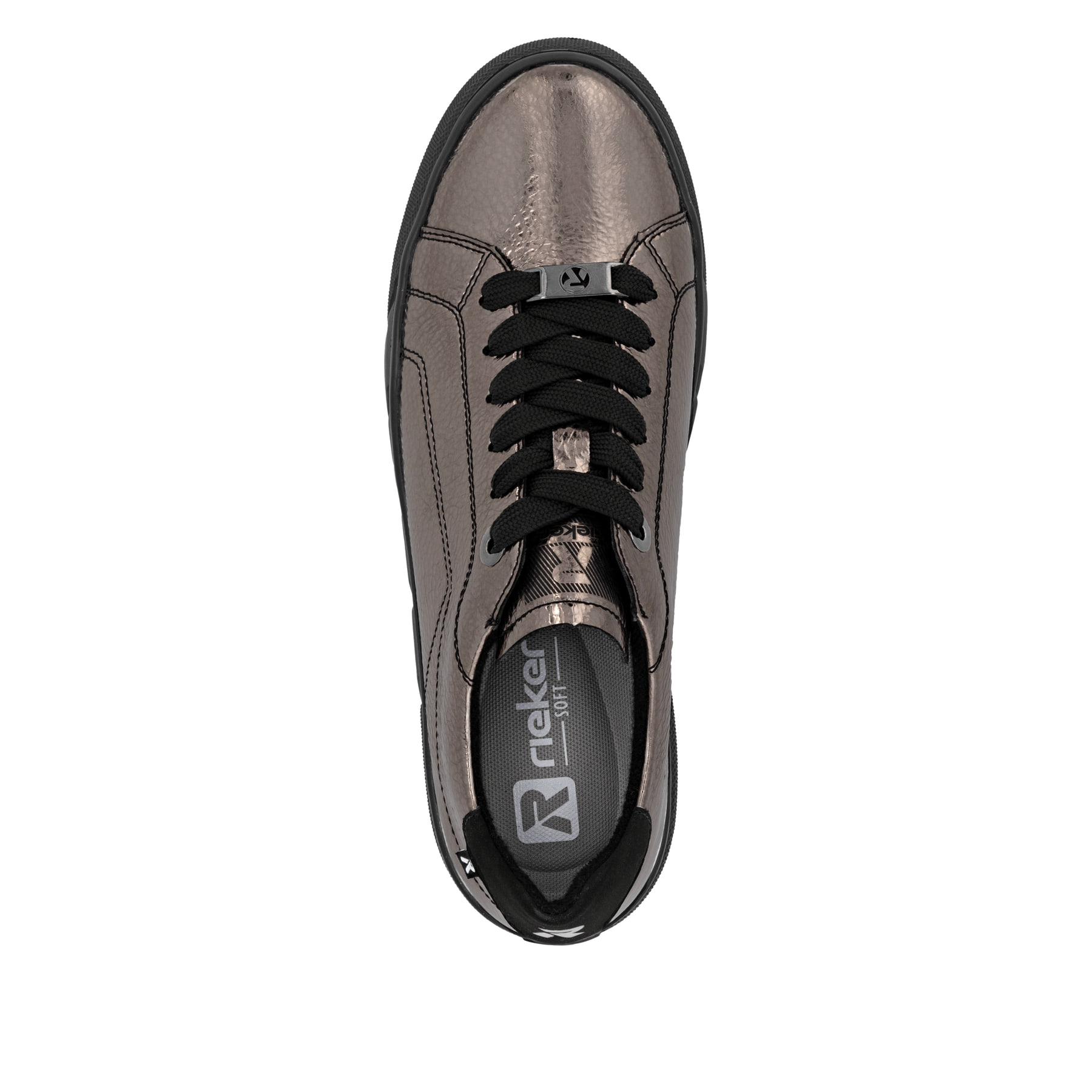 Metallische Rieker Damen Sneaker Low W2601-91 aus Glattleder mit einer Schnürung. Schuh von oben.