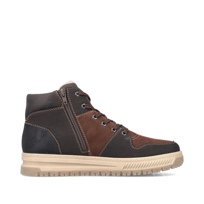Baskets montantes Rieker marron homme 38540-25 avec membrane RiekerTEX. Chaussure vue de l'arrière.