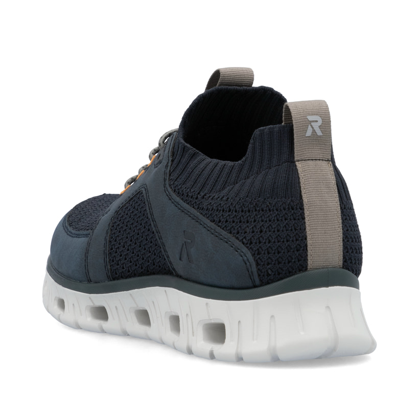 Blaue Rieker Herren Sneaker Low 04351-14 mit Gummizug sowie ultraleichter Sohle. Schuh von hinten.