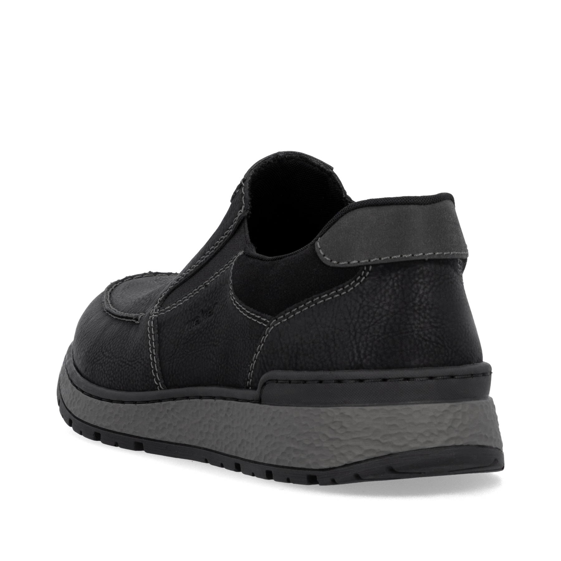 Mocassins Rieker noirs pour homme B9062-00 avec bande élastique. Chaussure vue de dessus.