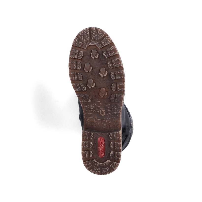 Tiefschwarze Rieker Damen Kurzstiefel Z4773-01 mit einer robusten Profilsohle. Schuh Laufsohle