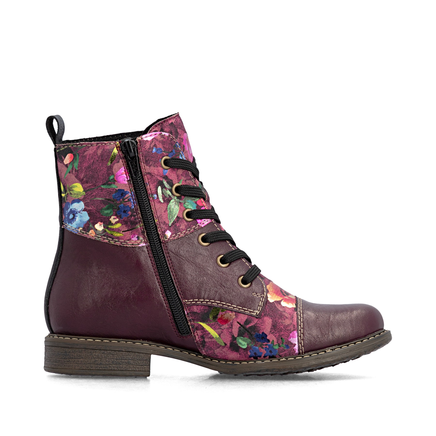 Bottes à lacets Rieker rouges femmes 74800-30 avec membrane RiekerTEX. Côté intérieur de la chaussure.