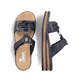 Blaue Rieker Damen Pantoletten 62936-14 mit einem Klettverschluss. Schuh von oben, liegend.