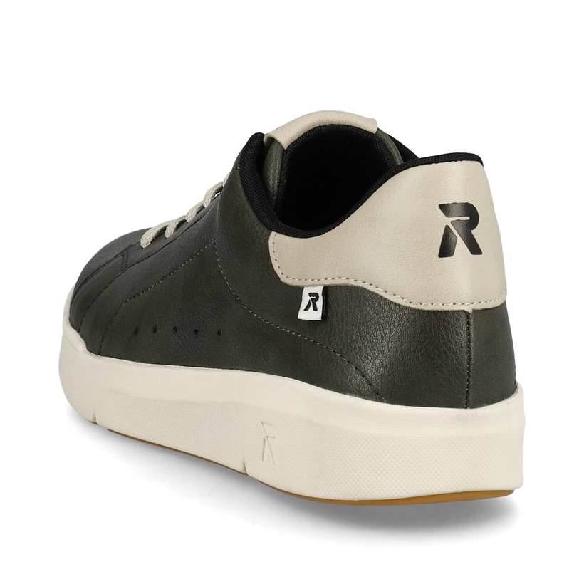 Grüne Rieker Damen Sneaker Low 41902-52 mit super leichter und flexibler Sohle. Schuh von hinten.