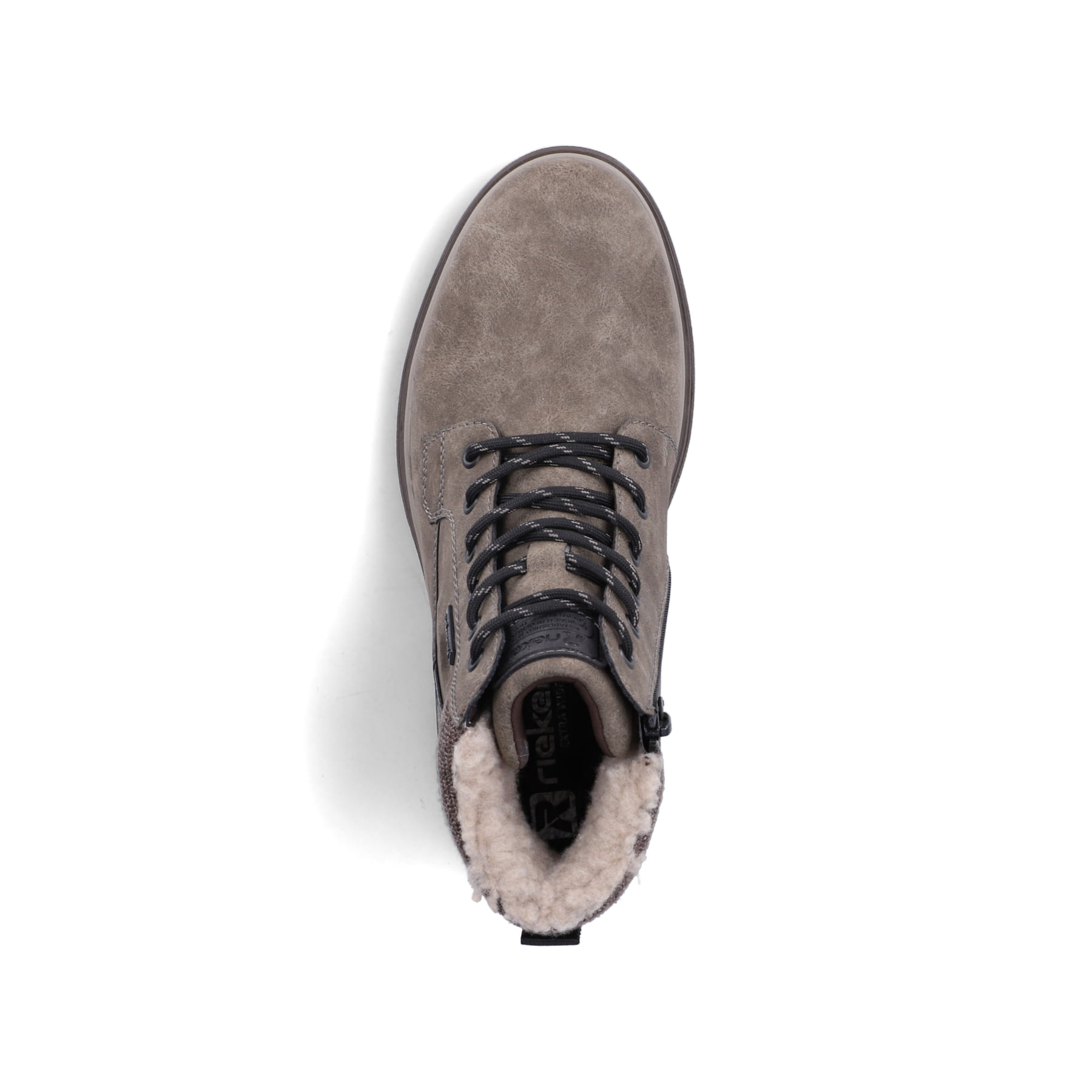 Grau-braune Rieker Herren Schnürstiefel F7010-25 mit modernen Ziernähten. Schuh von oben.