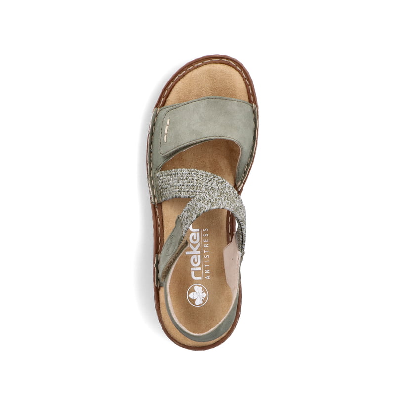 Grüne Rieker Damen Riemchensandalen V2862-52 mit einem Klettverschluss. Schuh von oben.