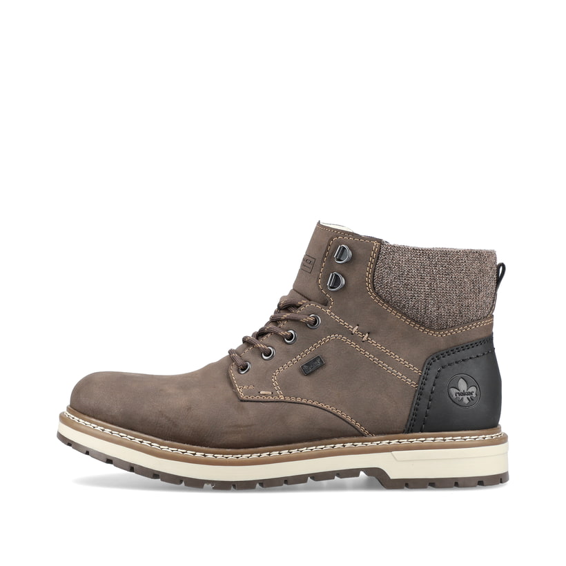 
Tabakbraune Rieker Herren Schnürstiefel F3812-25 mit einer robusten Profilsohle. Schuh Außenseite