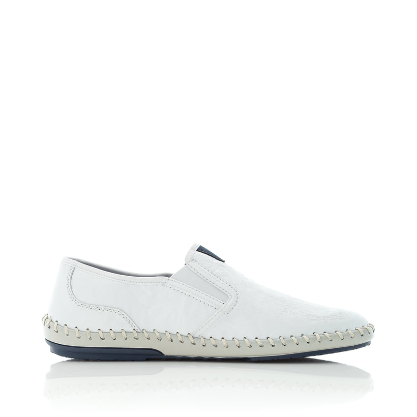 Weiße Rieker Herren Slipper B4551-81 mit einem Gummizug sowie Komfortweite G 1/2. Schuh Innenseite.